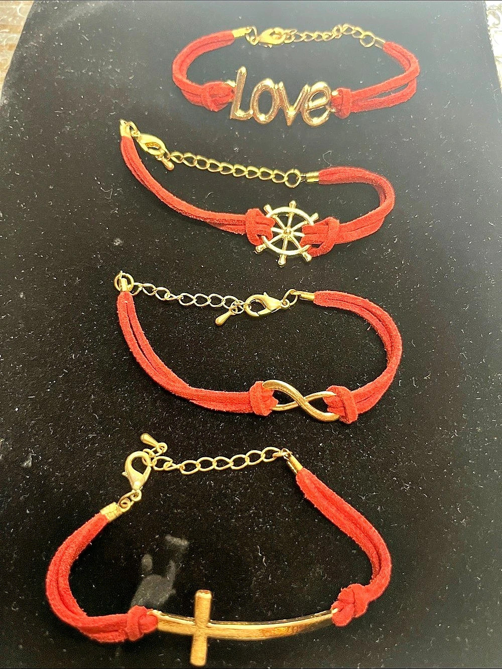 Red Cord Charm Bracelet Set